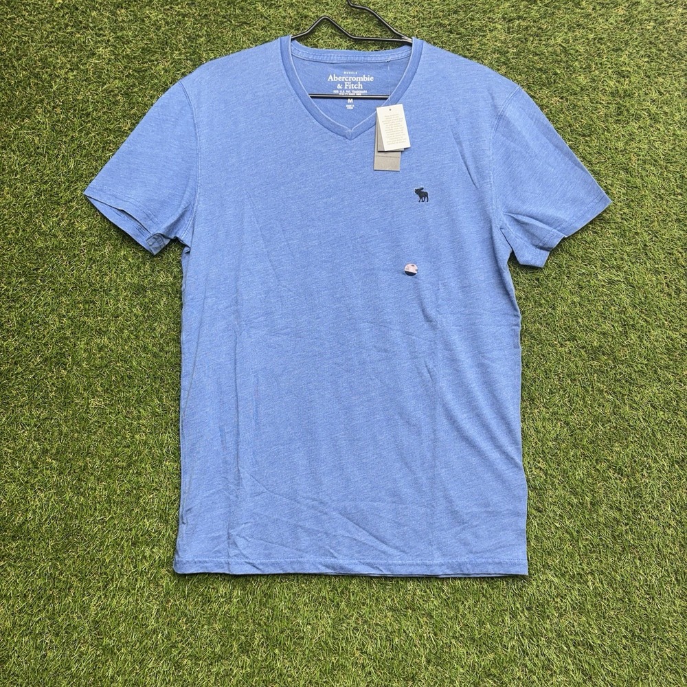 Abercrombie & Fitch Shirt Mens Medium Blue V-Neck Cotton Short Sleeve Muscle